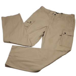 Eddie Bauer Relaxed Fit Khaki Cotton High Rise Zip Up Straight Leg Cargo Pant